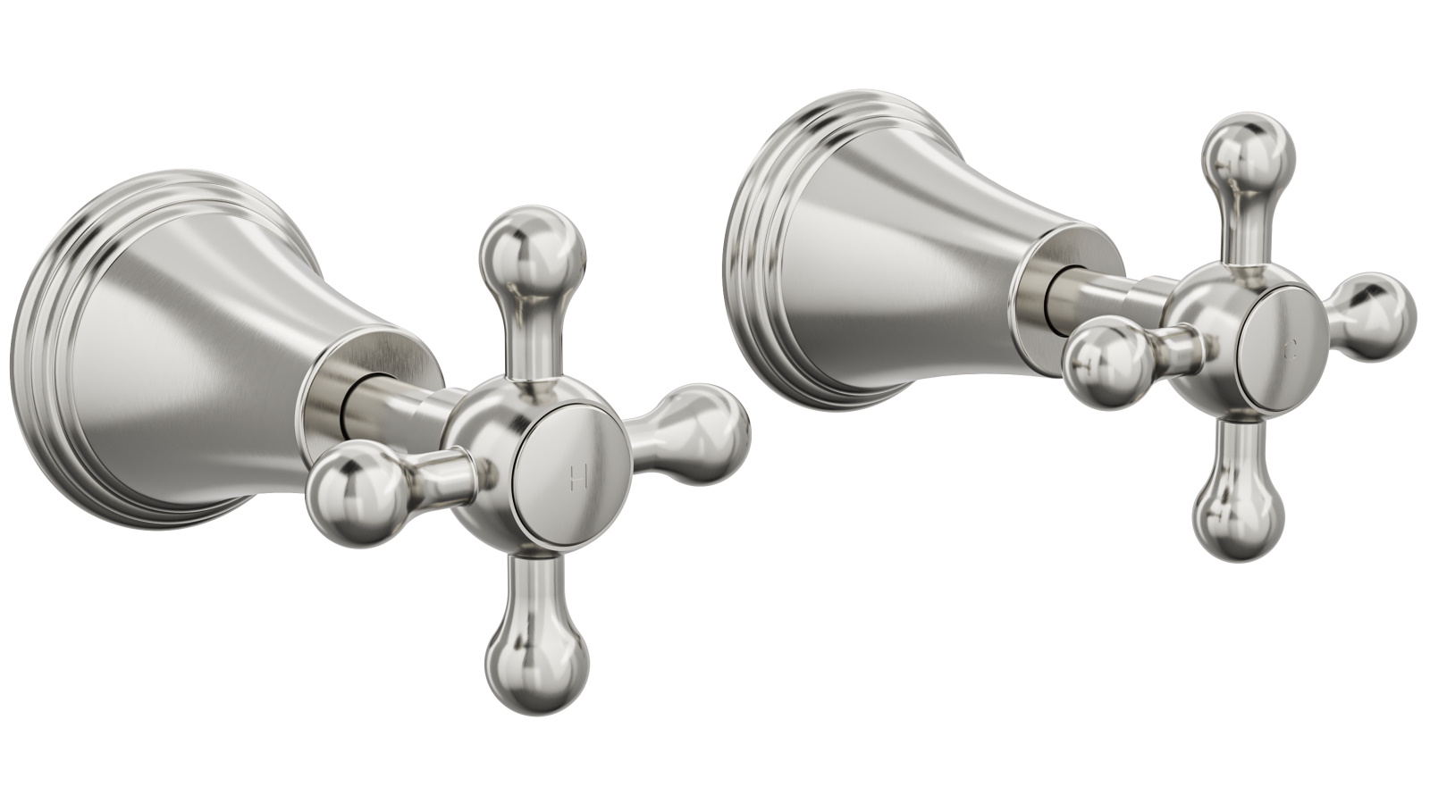 Linsol Vintage Cross Handle Wall Top Assemblies - Brushed Nickel