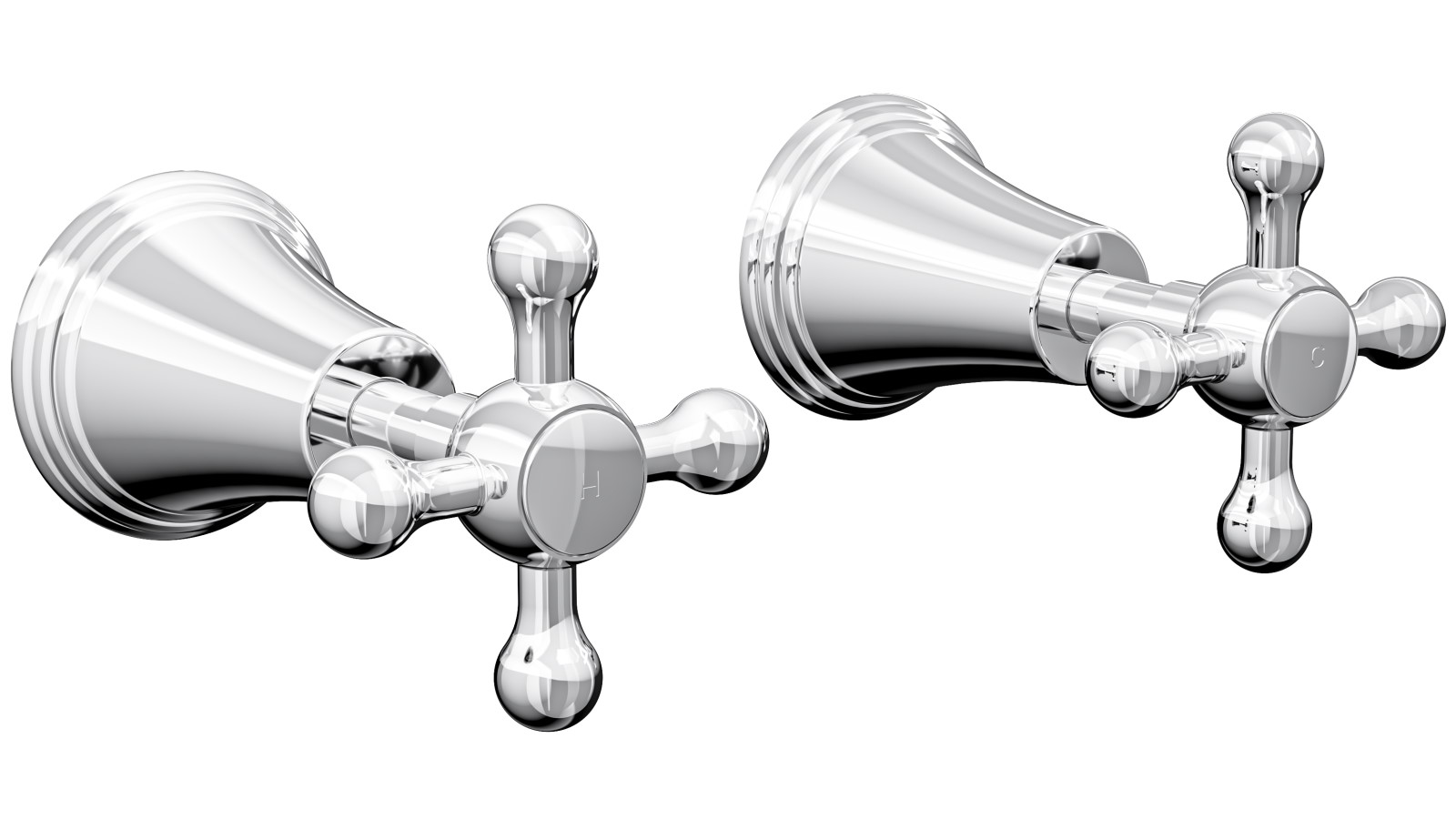 Linsol Vintage Cross Handle Wall Top Assemblies - Chrome