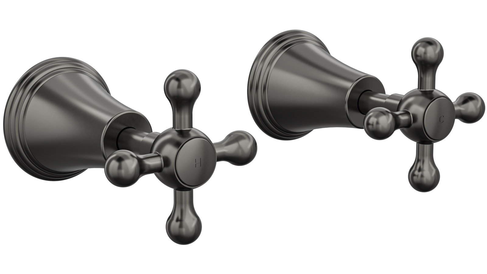 Linsol Vintage Cross Handle Wall Top Assemblies - Gunmetal