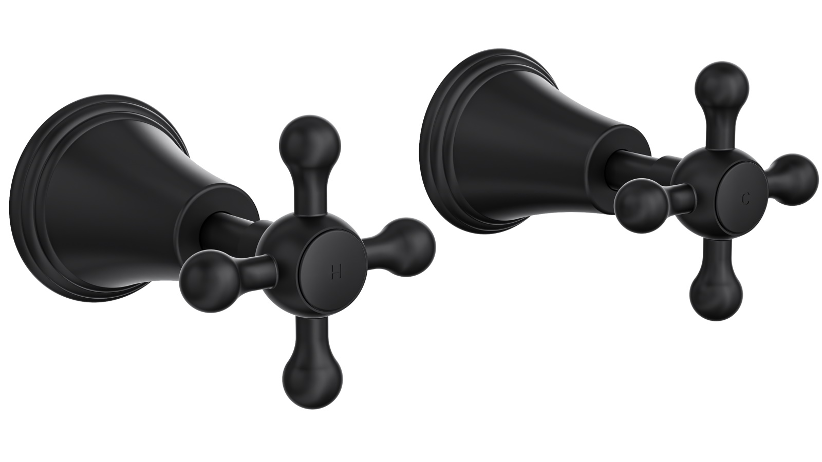 Linsol Vintage Cross Handle Wall Top Assemblies - Matte Black