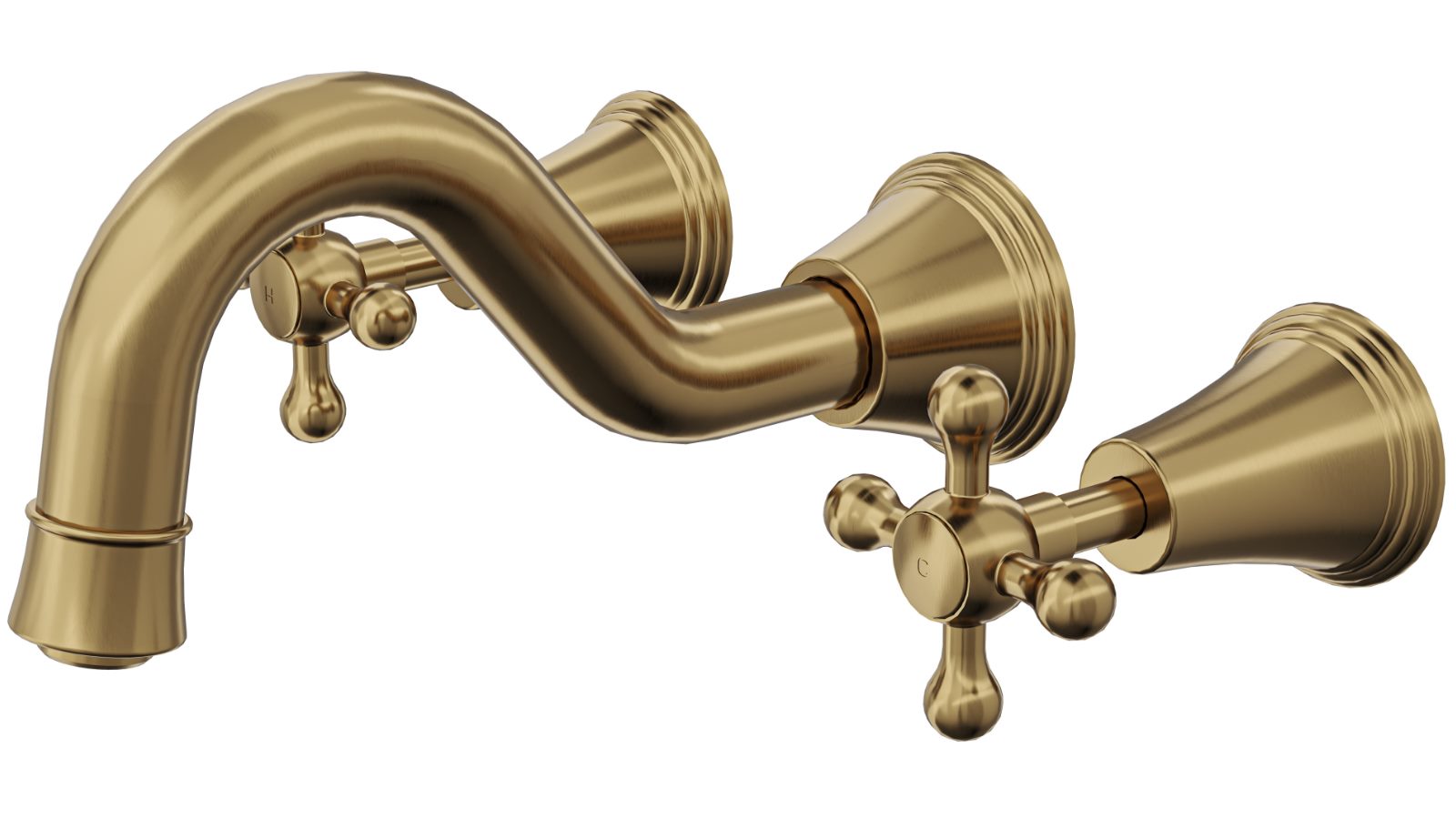 Linsol Vintage Cross Handle Bath Set - Brushed Brass