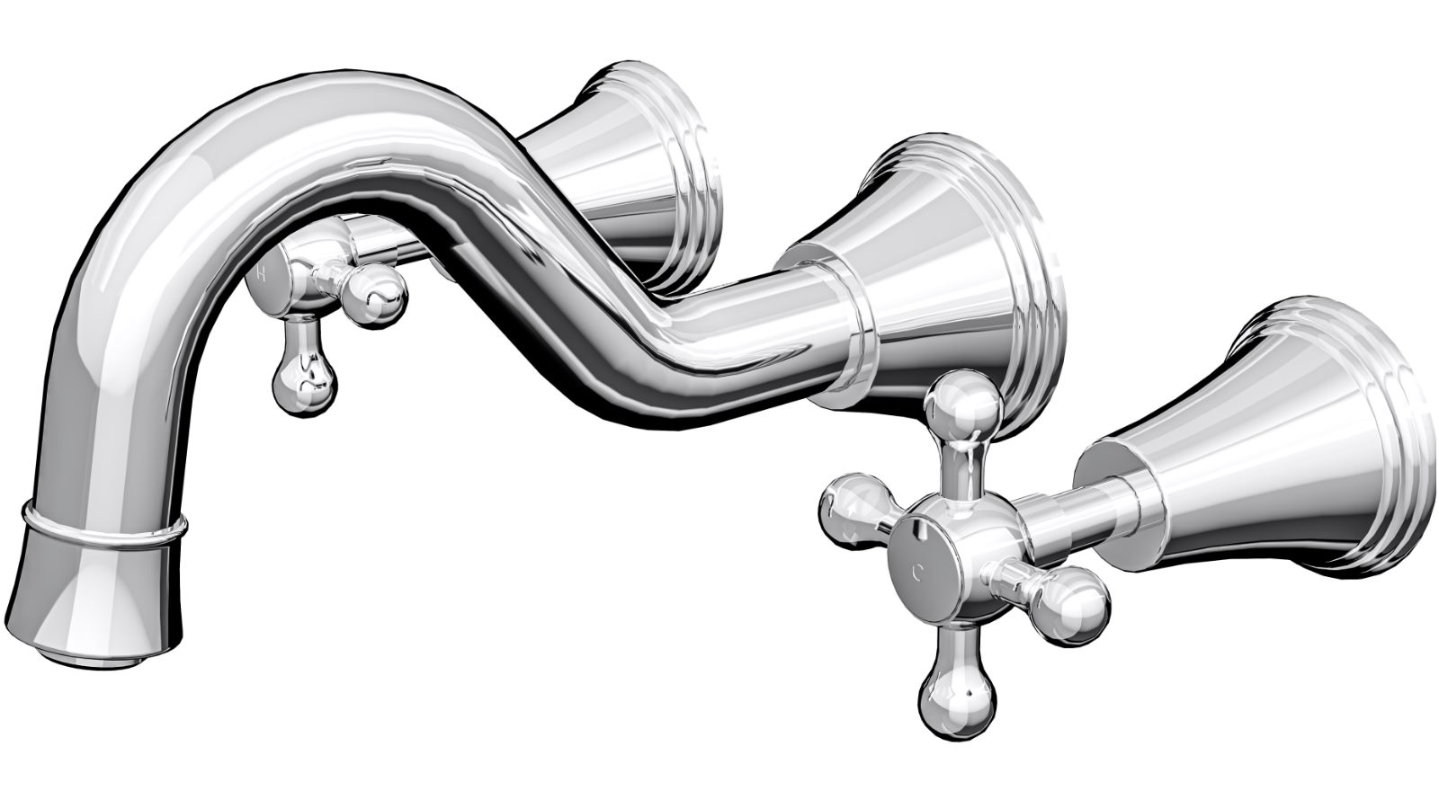 Linsol Vintage Cross Handle Bath Set - Chrome