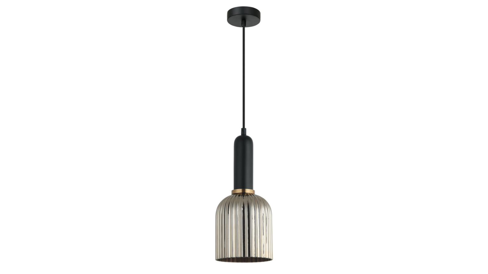 Vintaj Retro Smoky Ellipse Ribbed Glass Interior Pendant Light - Chrome