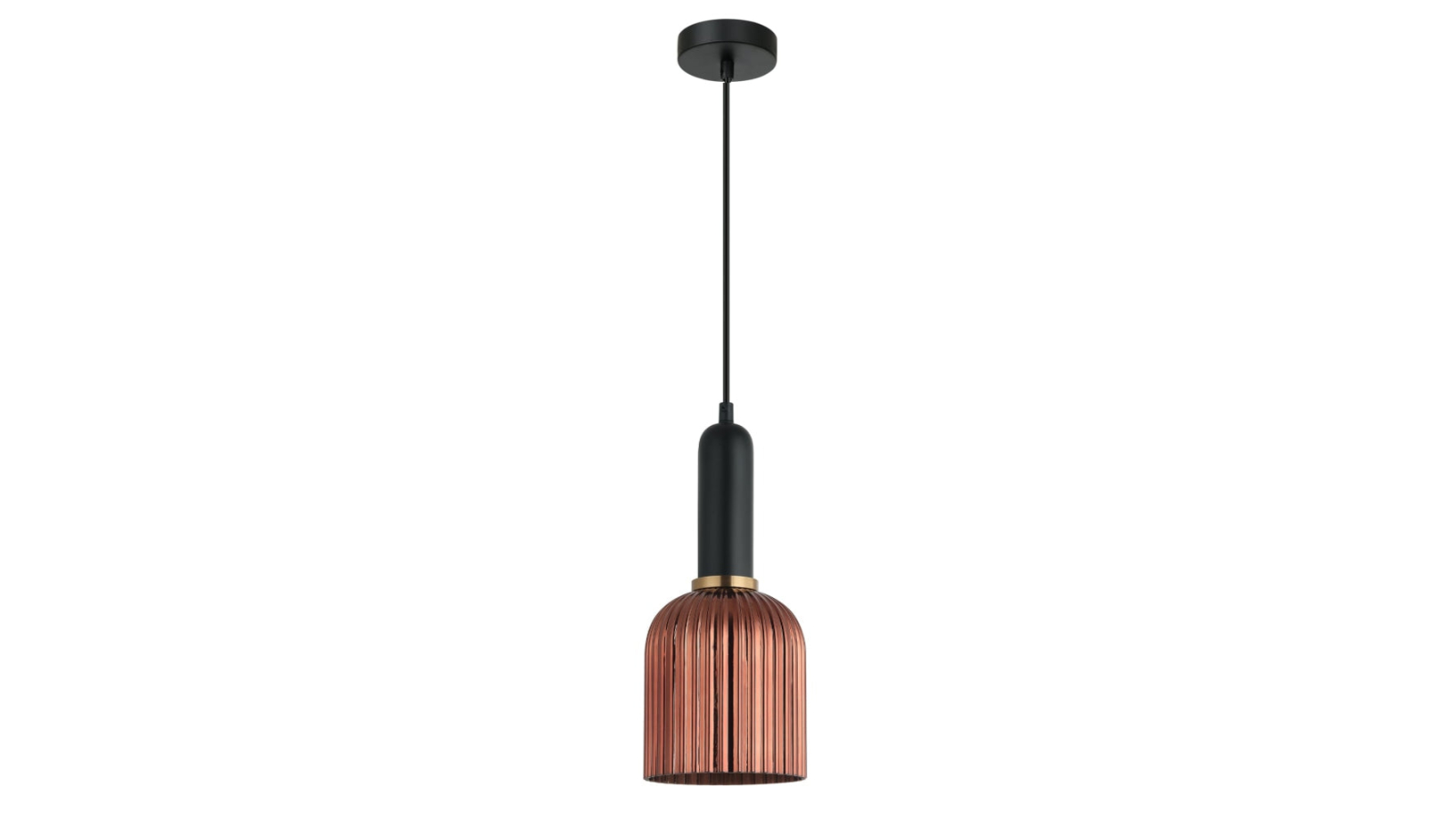 Vintaj Retro Smoky Ellipse Ribbed Glass Interior Pendant Light - Copper
