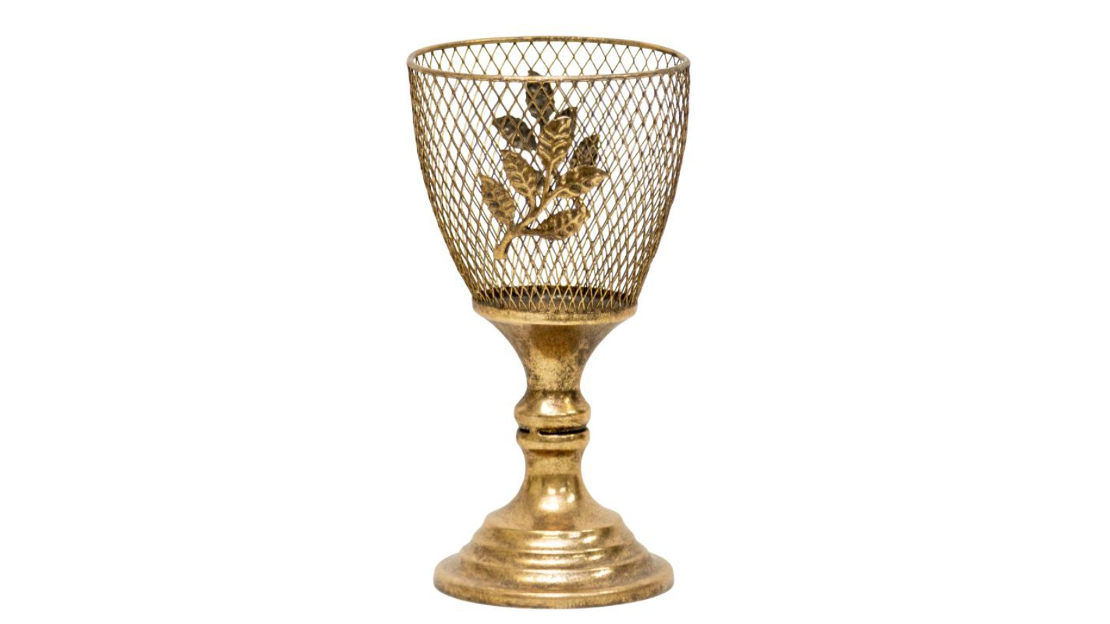 Willow and Silk Lustre Globet Candleholder - Distressed Gold