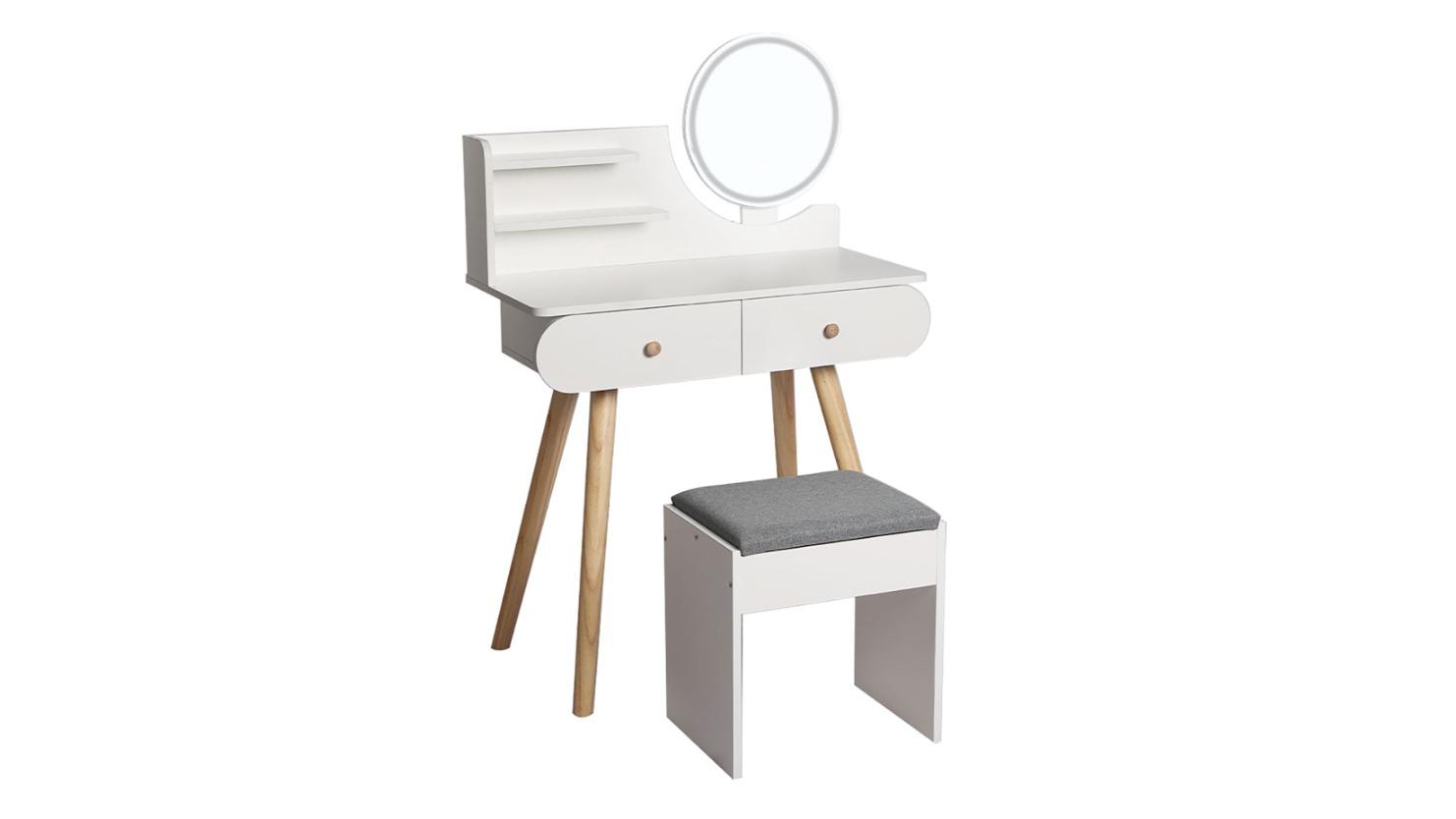 Levede Smart LED Vanity Table White - Touch Control Makeup Desk with Storage Drawers