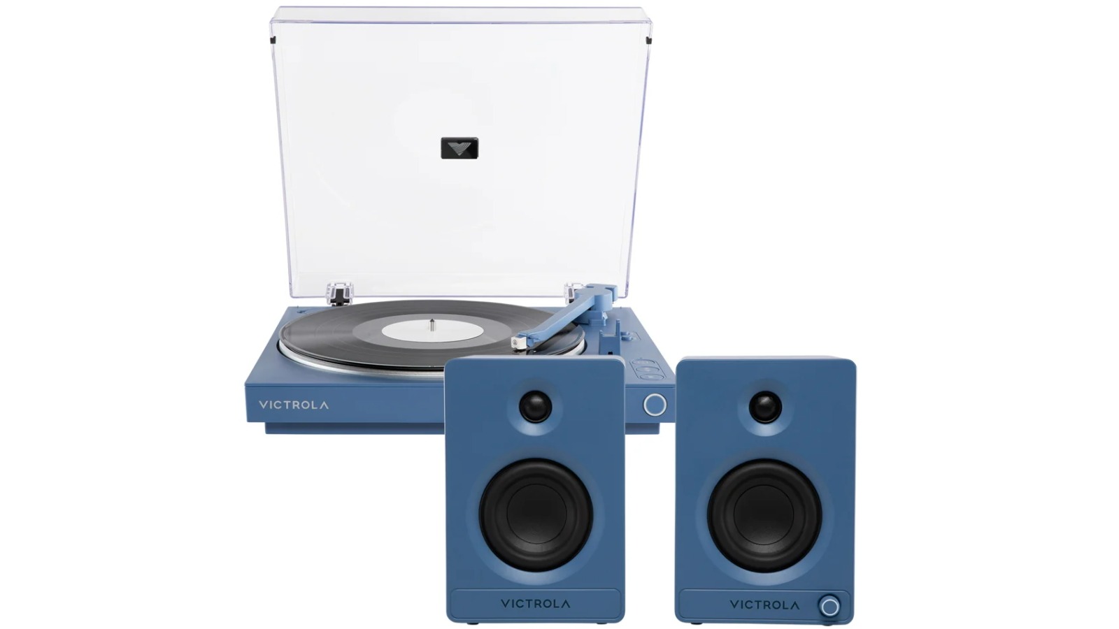 Victrola Automatic Turntable + Tempo Bookshelf Speakers Bundle - Blue
