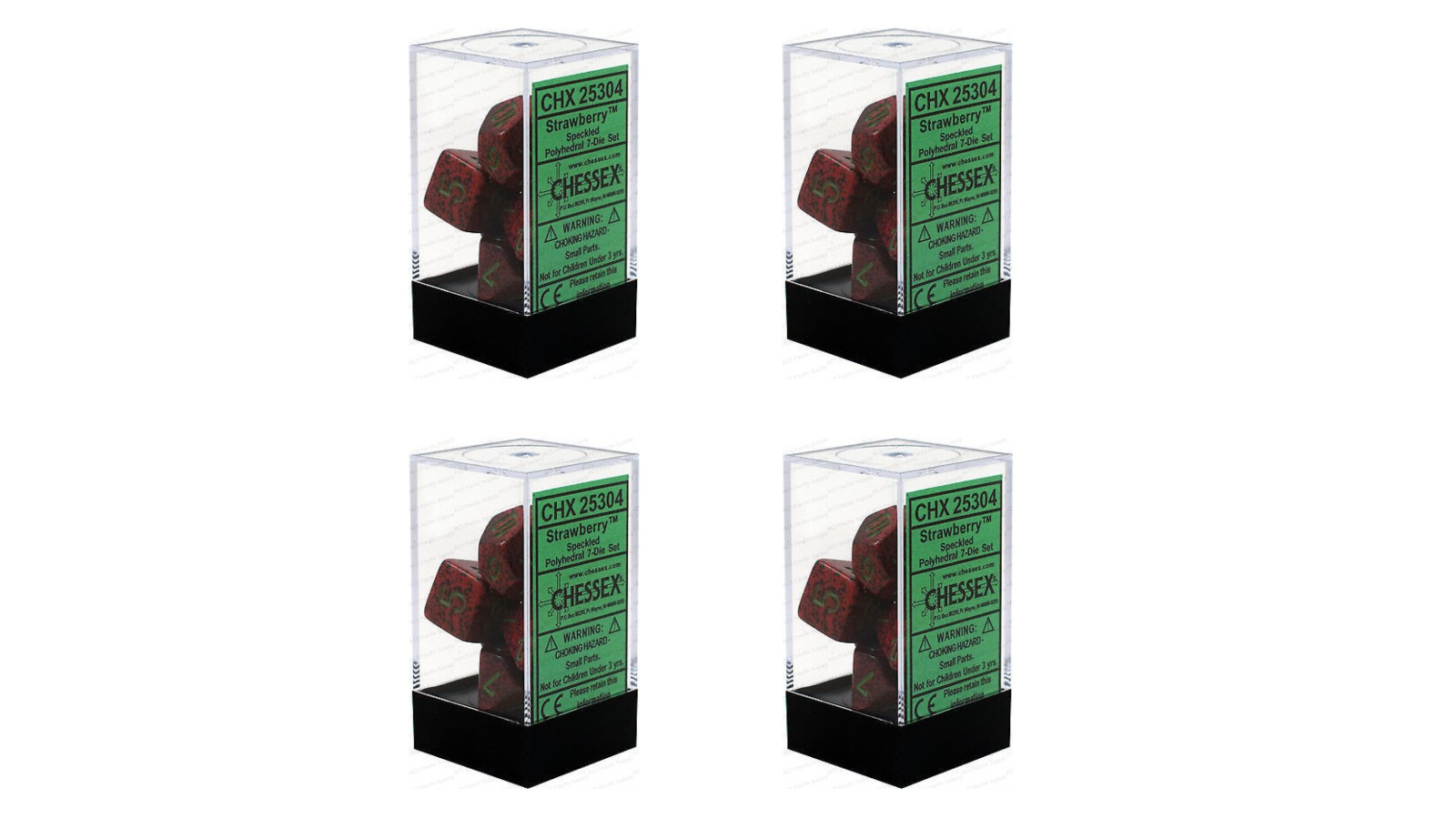 Chessex Pack of 4 Speckled Strawberry Polyhedral Roleplay Game Dice Set - Red/Green