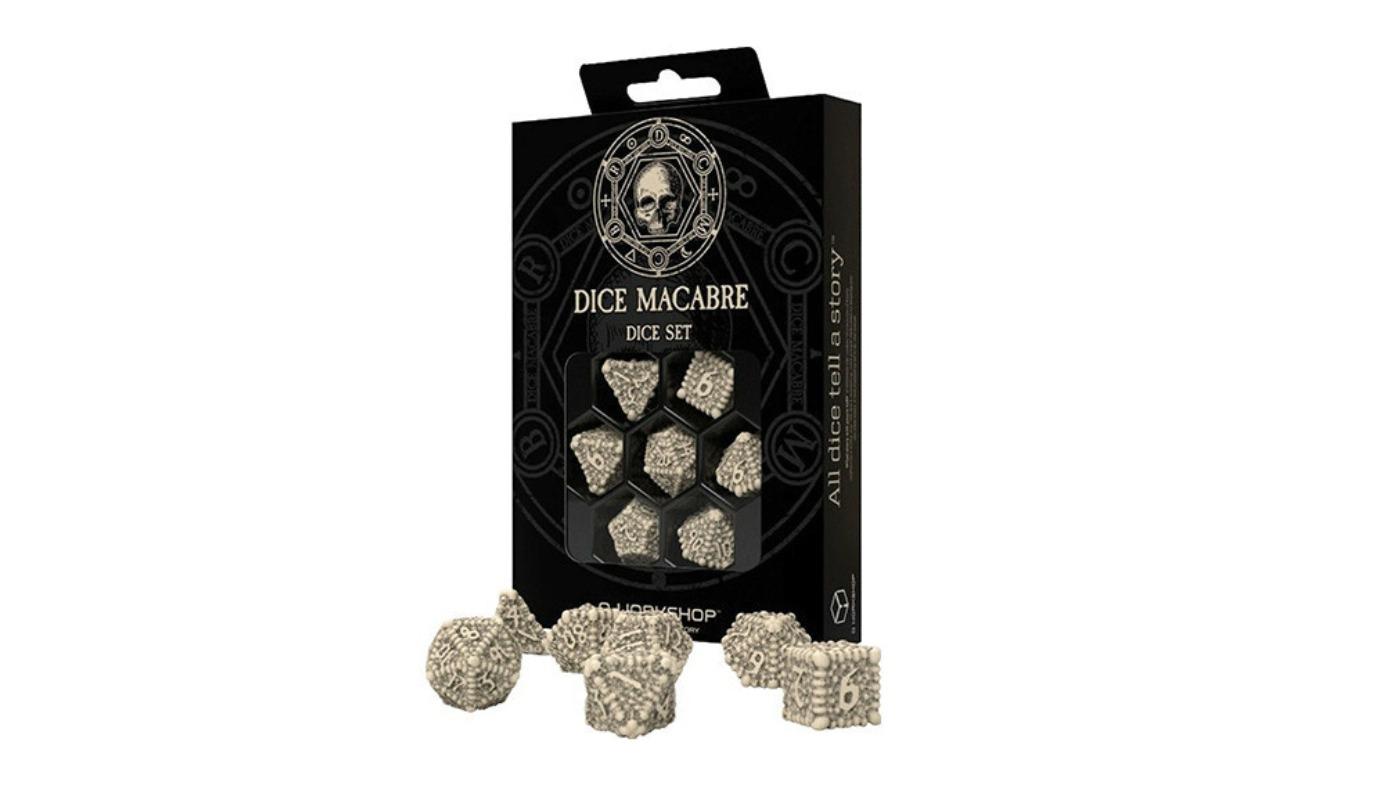 Q-Workshop 7 Piece Macabre Resin Skull Roleplay Game Dice Set - Beige/Brown