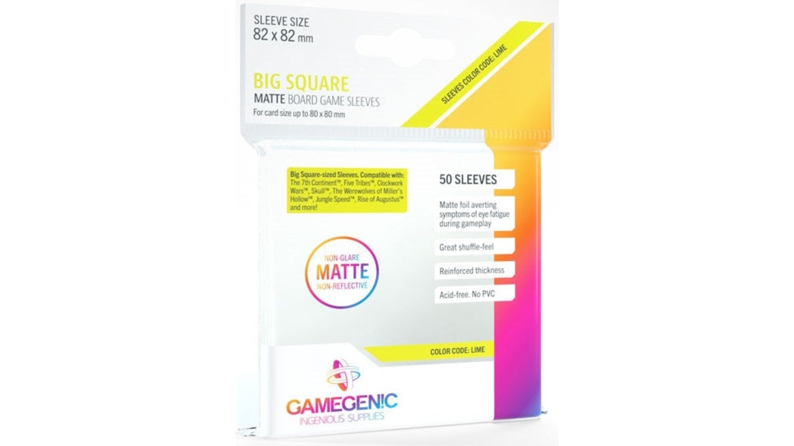 Gamegenic Big Square Size Werewolves/Jungle Speed Matte Board Game Sleeves - Lime