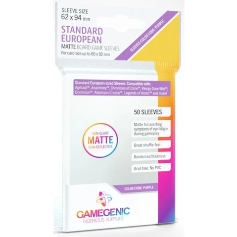 Gamegenic Standard European Matte Board Game Sleeves - Purple