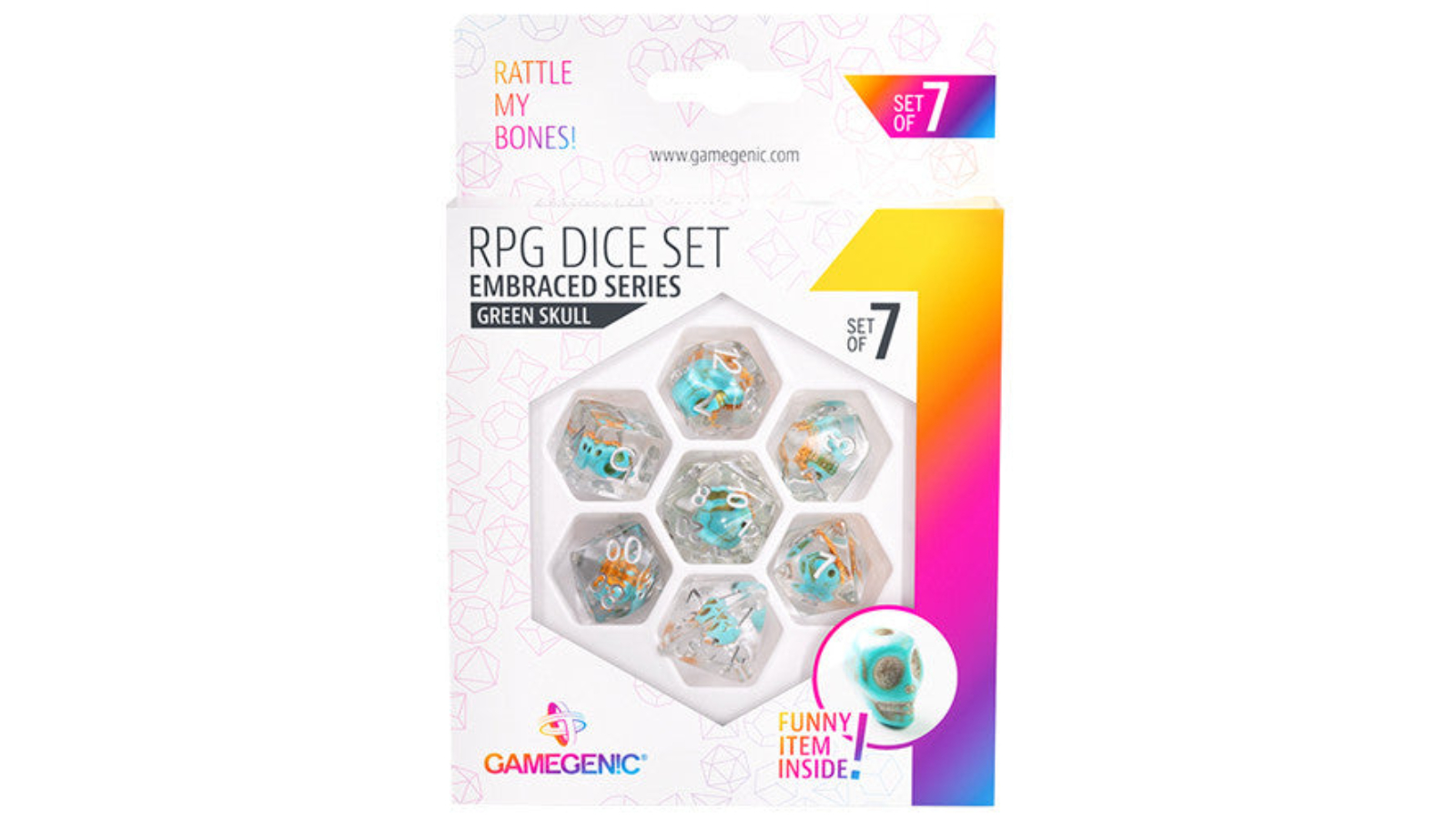 Gamegenic Set of 7 Embraced Series Green Skull RPG Dice