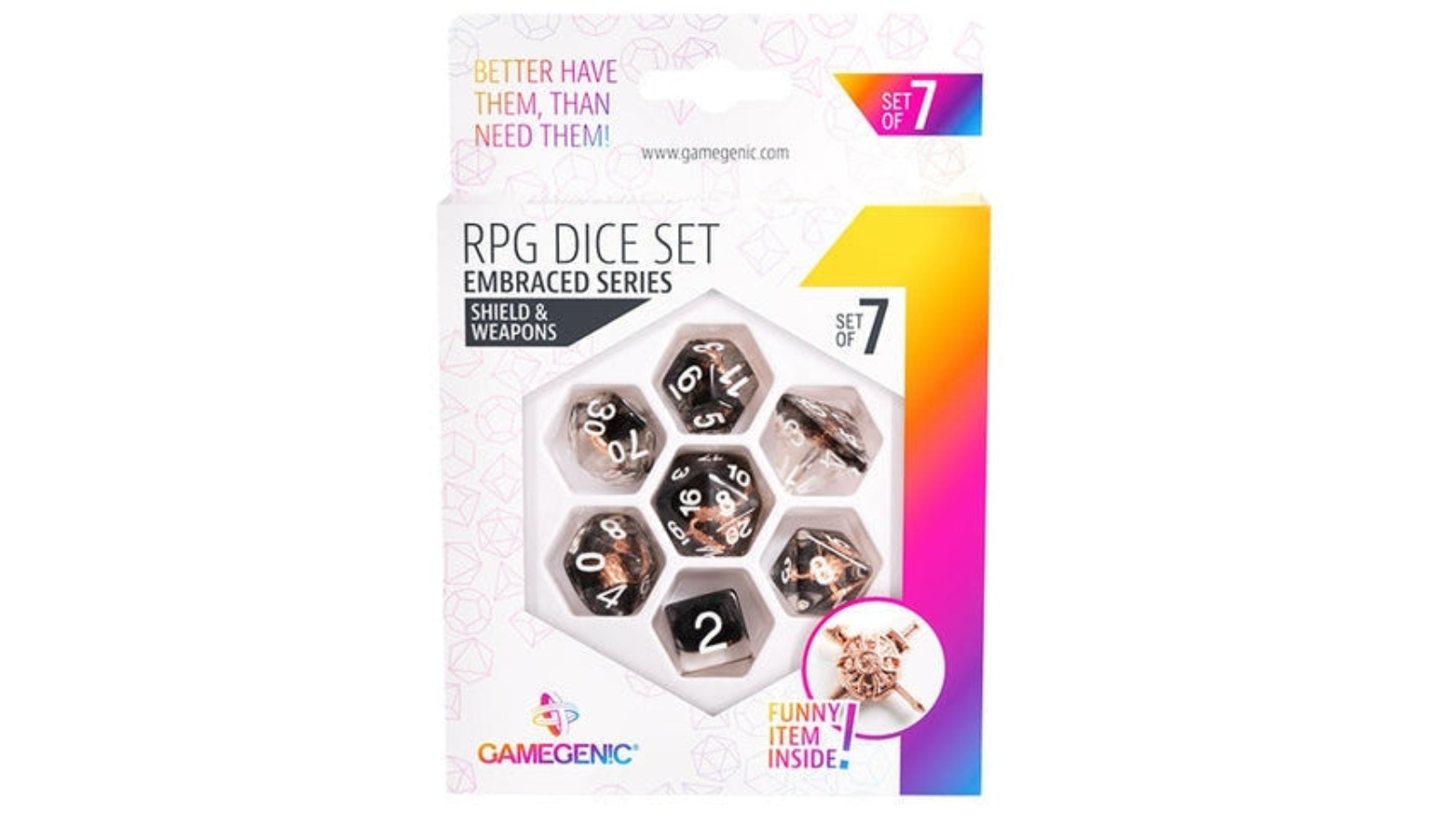 Gamegenic Set of 7 Embraced Series Shield and Weapons RPG Dice