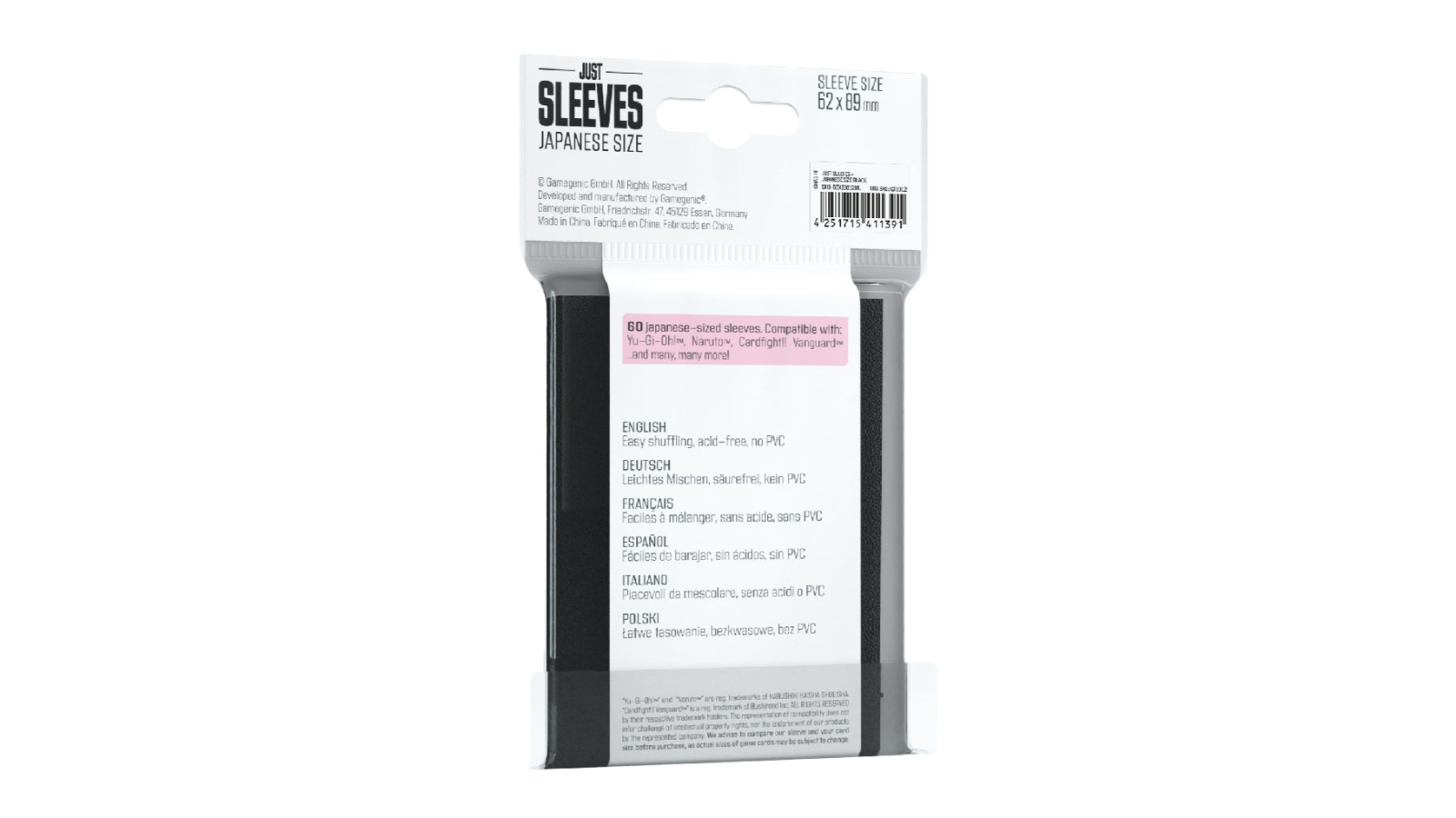 Gamegenic Japanese Size Just Sleeves - Black