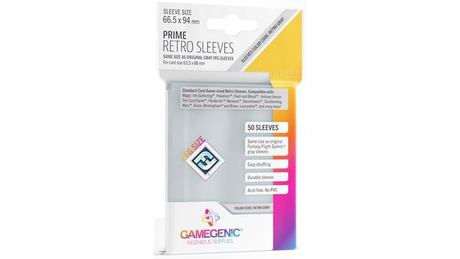 Gamegenic Pack of 50 Prime Retro Grey Sleeves - 6.65 x 9.4cm