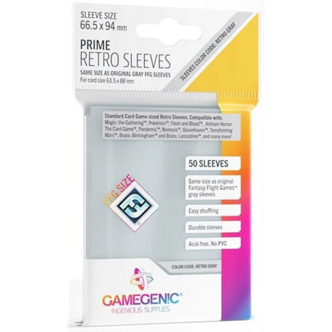 Gamegenic Pack of 50 Prime Retro Grey Sleeves - 6.65 x 9.4cm