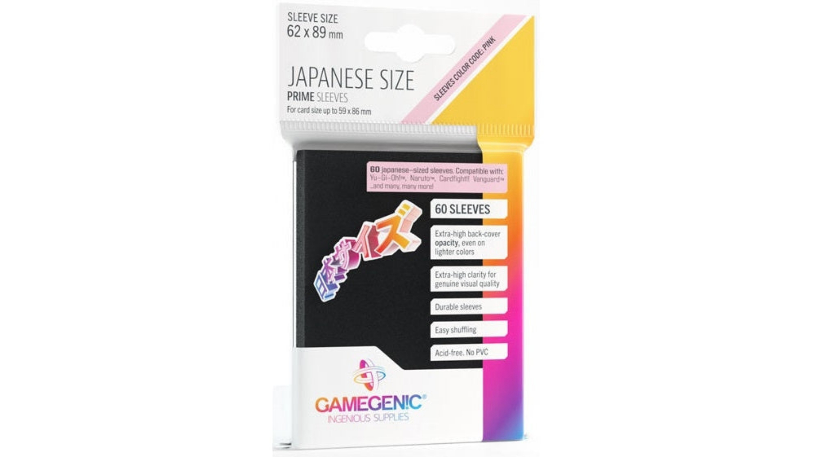 Gamegenic Pack of 60 Prime 6.2 x 8.9cm Japanese Sleeves - Pink/Black