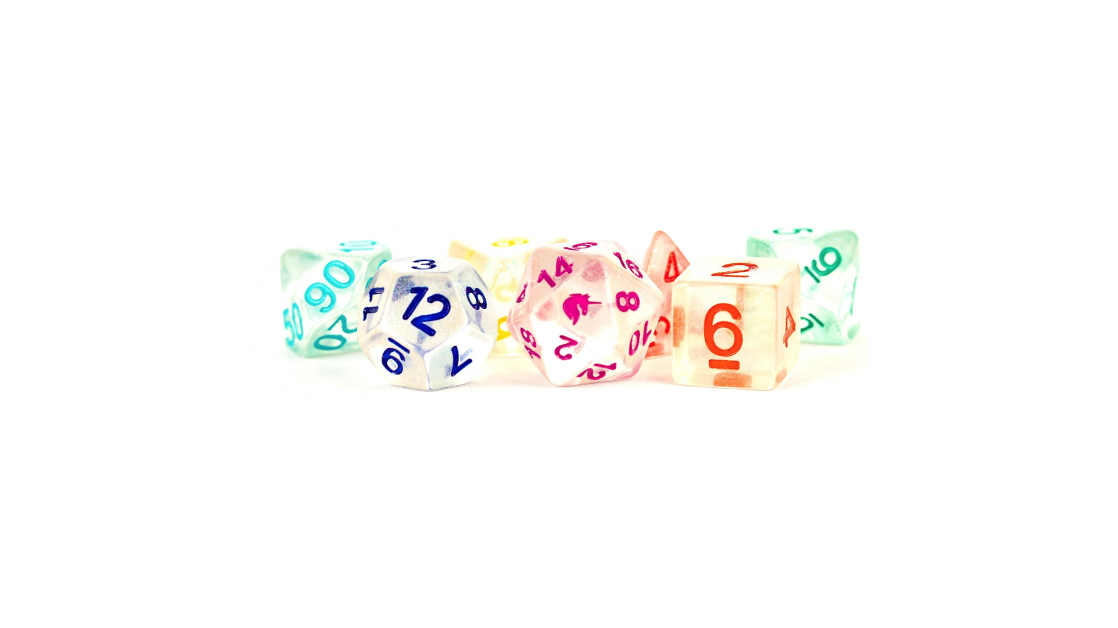 Fanroll By Metallic Dice Games Unicorn Resin Polyhedral Dice Set - Rainbow Ice