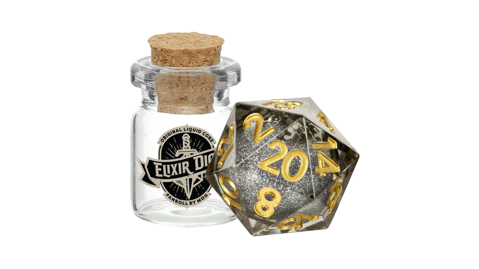 Fanroll By Metallic Dice Games Individual D20 Elixir Liquid Core Dice - Vanishing Oil