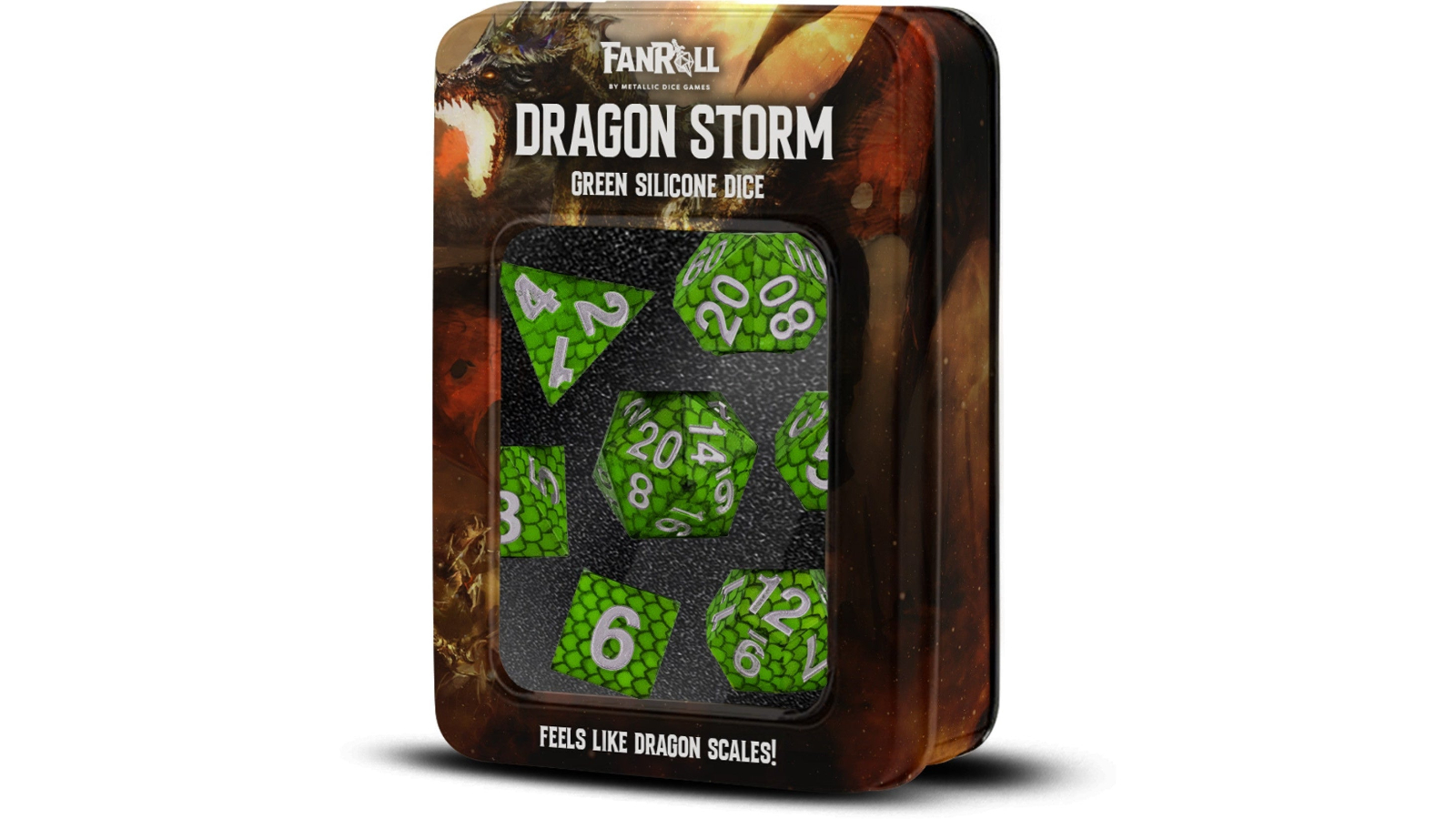 Fanroll By Metallic Dice Games Dragon Storm Silicone Green Scales 1.6cm Poly Dice Set