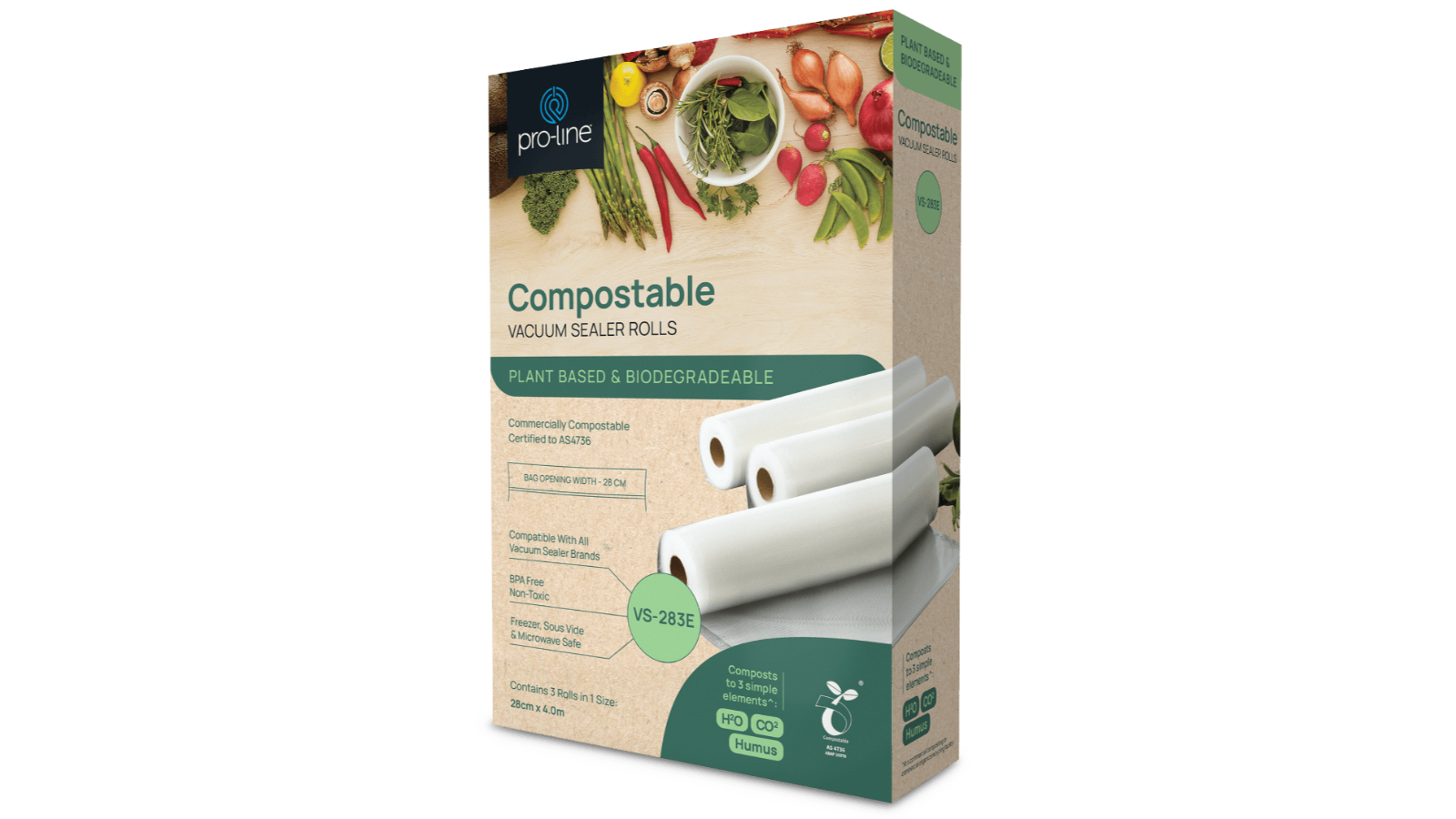 Proline 28cm Compostable Vacuum Sealer Rolls - 3 Pack