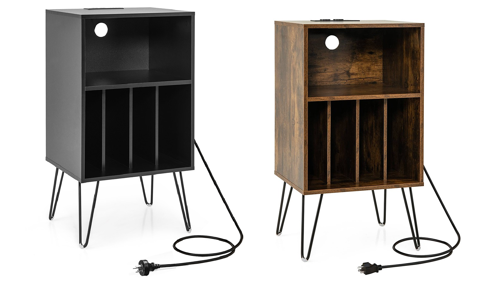 Costway Record Player Stand with Charging Station and Divider