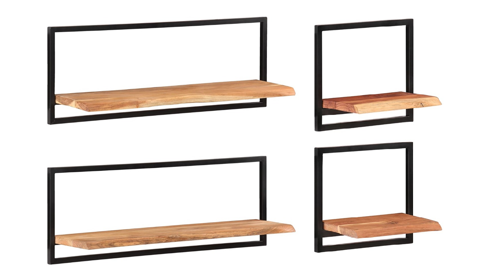 vidaXL 2 Piece Solid Wood Acacia and Steel Wall Shelve