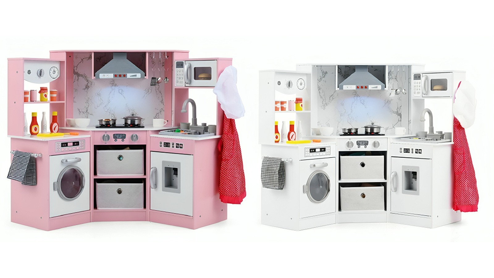Costway Wooden Kitchen Corner Cooking Playset with Sink
