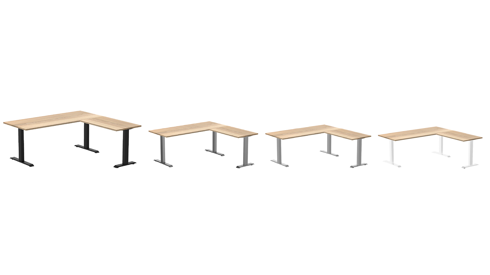 Desky Zero White Ash Hardwood L-Shape Office Desk