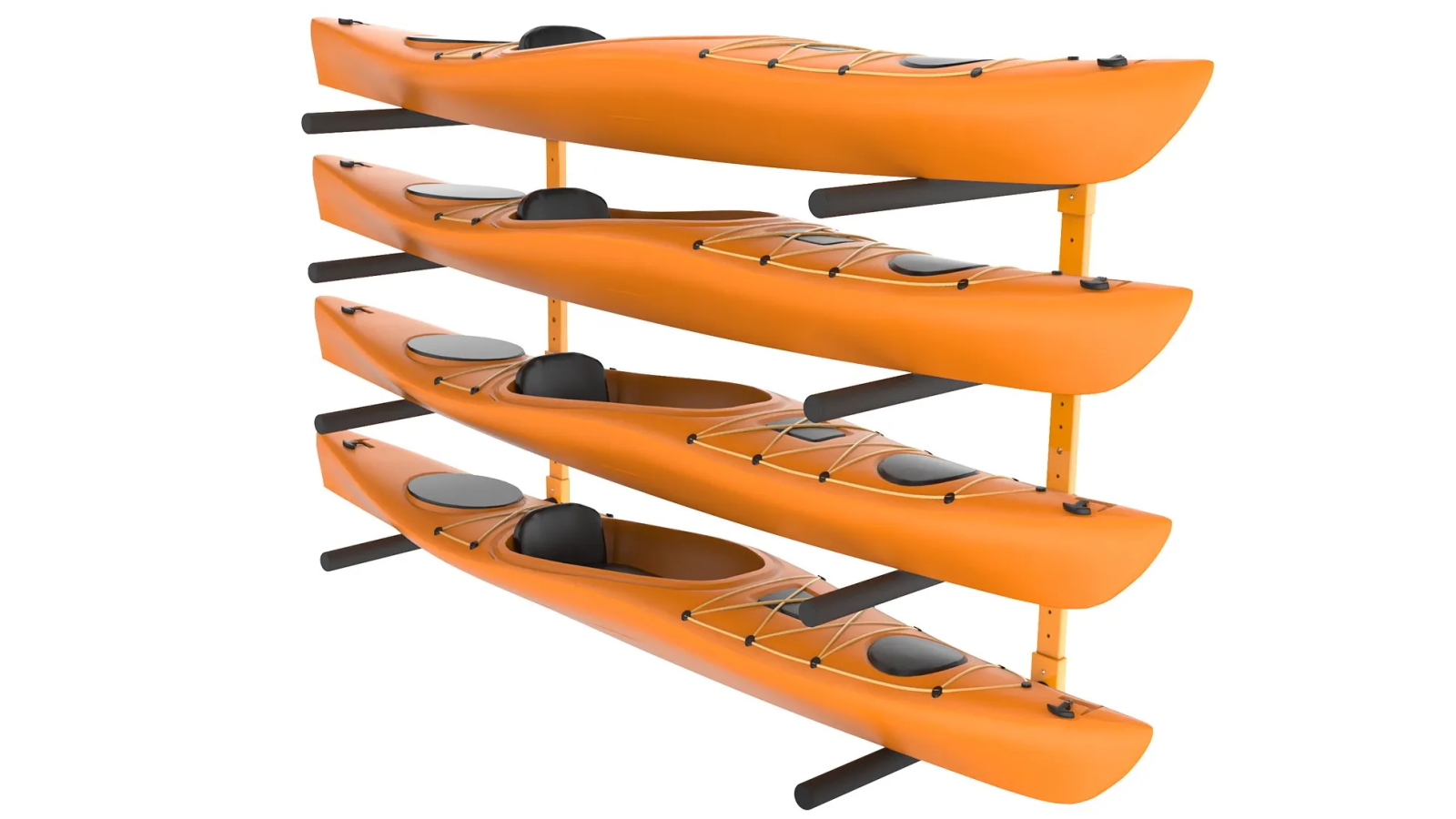 Pretty & Practical 4-Capacity Wall Mounted Wall Kayak Storage Rack with Adjustable Padded Arms