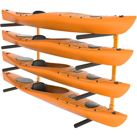 Pretty & Practical 4-Capacity Wall Mounted Wall Kayak Storage Rack with Adjustable Padded Arms