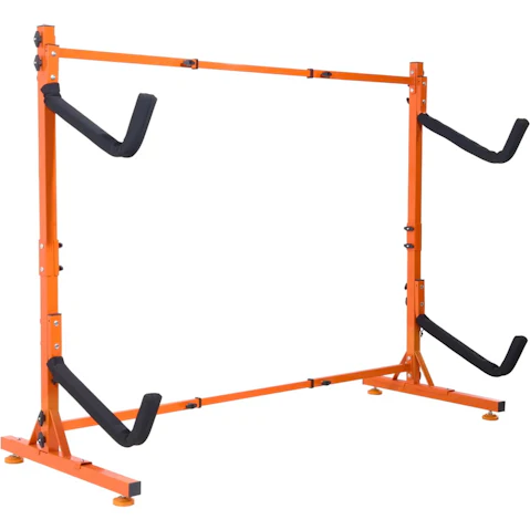 Pretty & Practical Freestanding Steel Kayak Storage Rack with Padded Arms and Adjustable Width