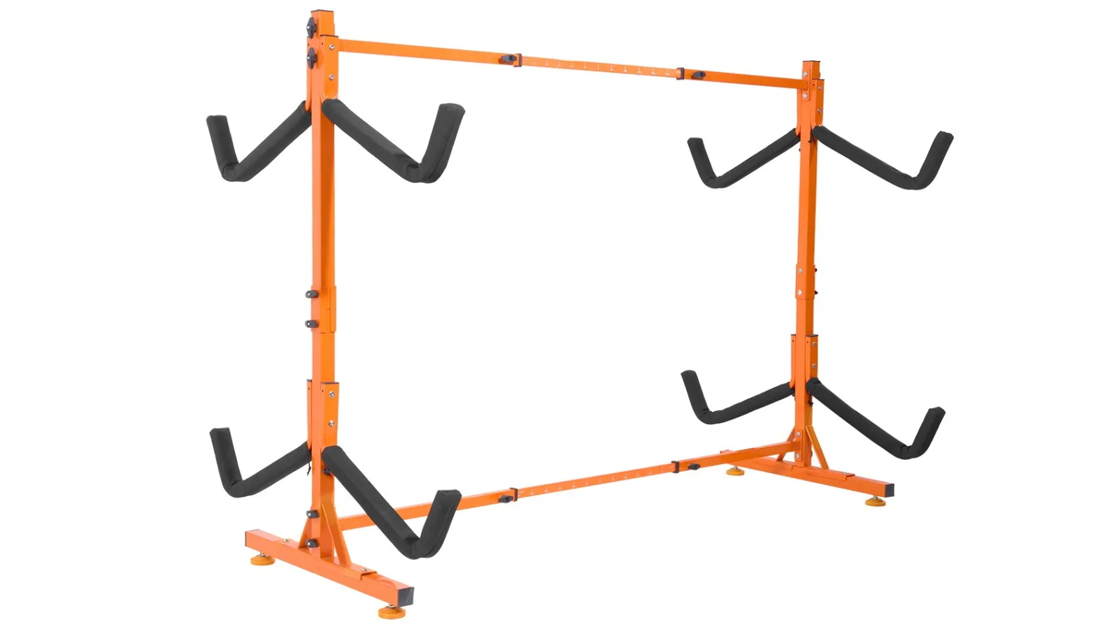 Pretty & Practical Freestanding Kayak Storage Rack for 4 Kayak with Padded Arms and Adjustable Width