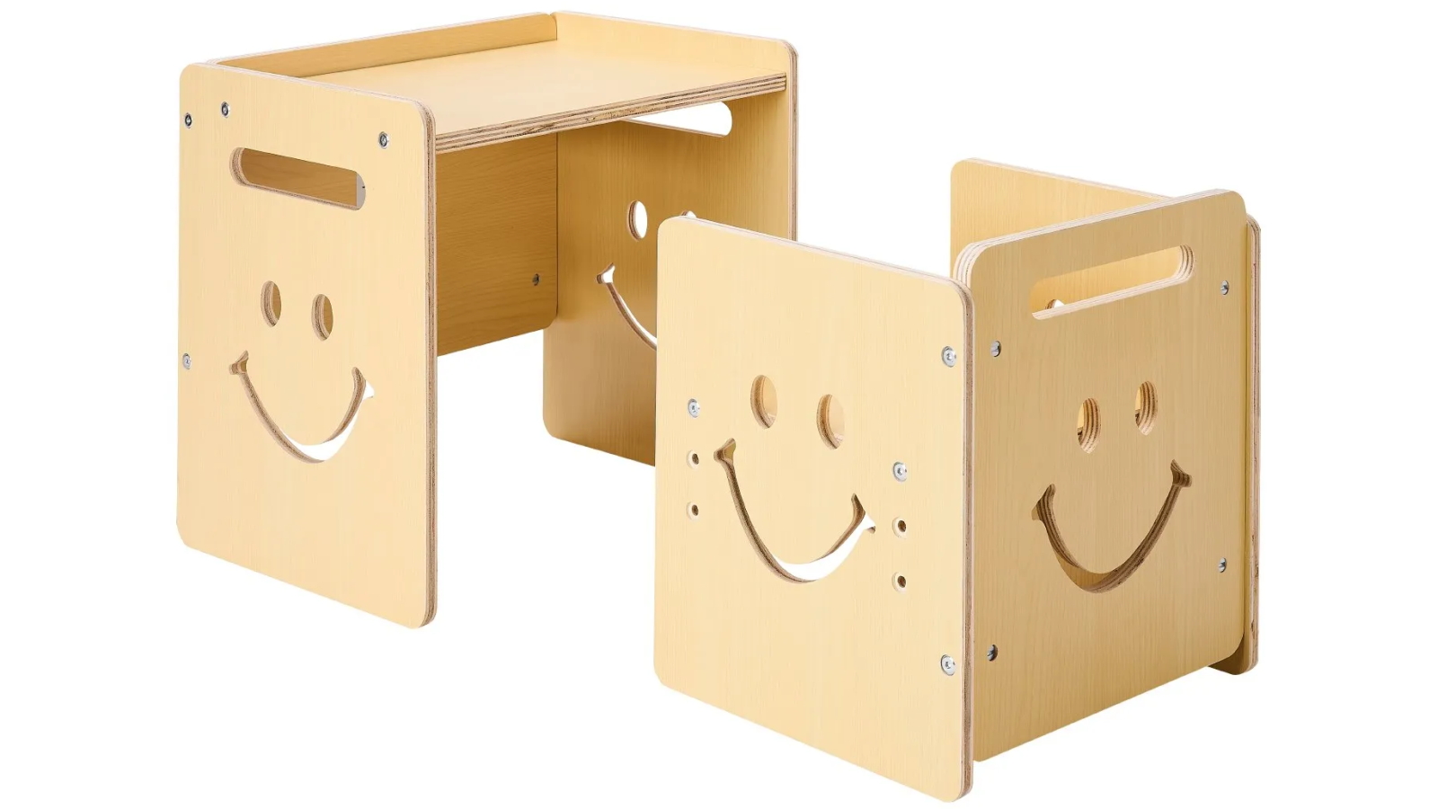 Pretty & Practical 3-in-1 Wooden Montessori Weaning Table and Chair Set with Chalkboard - Natural