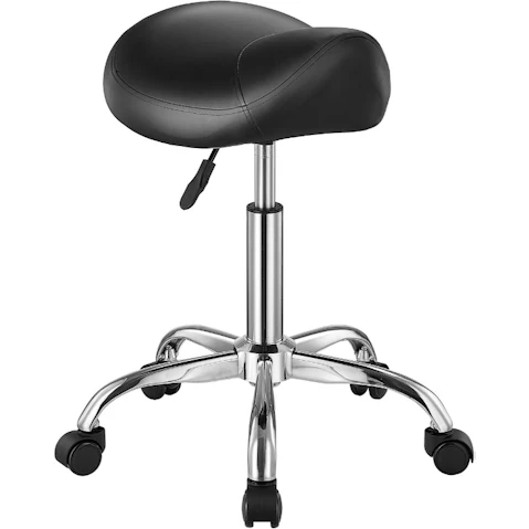 Pretty & Practical Adjustable Saddle Rolling Stool - Black
