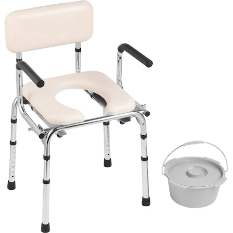 Pretty & Practical Bedside Commode with Padded Toilet Seat