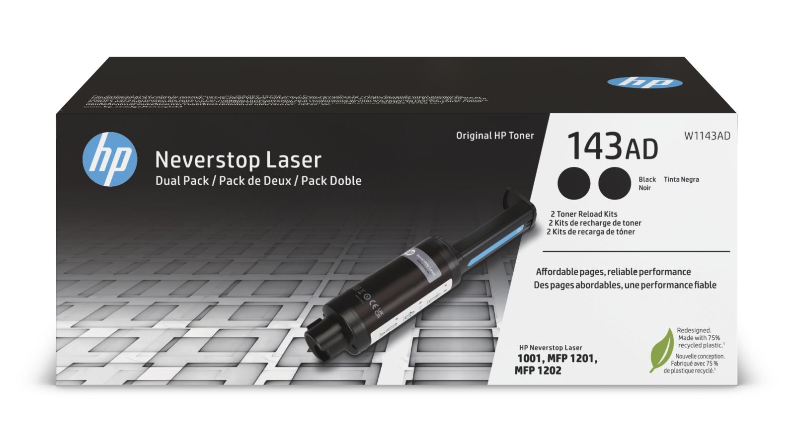 HP 143AD Dual Pack Black Original Neverstop Toner Reload Kit