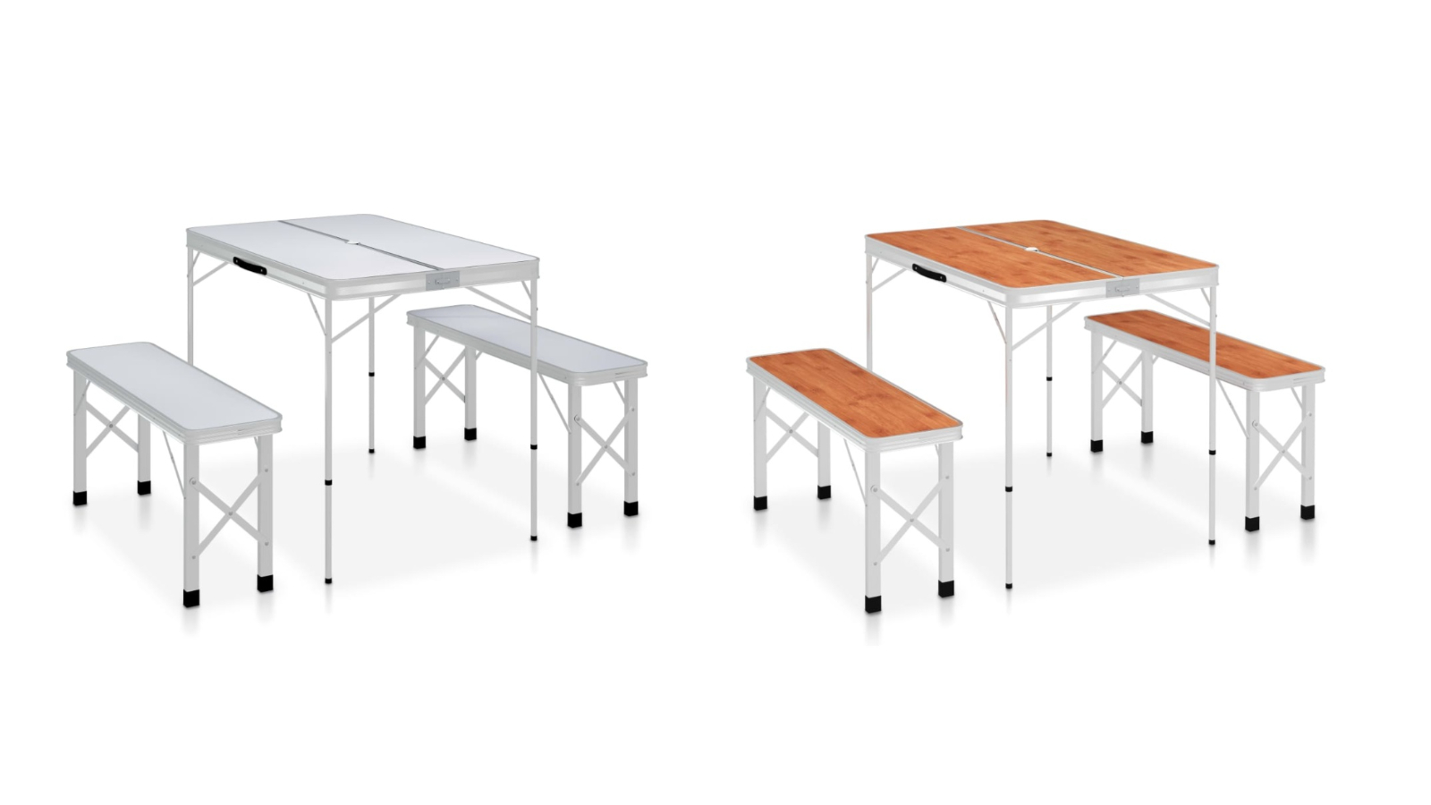 vidaXL Aluminium Folding Camping Table with 2 Bench