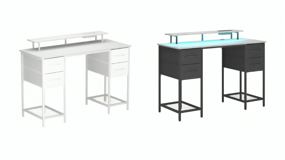 Advwin 120cm Gaming Desk with LED Light and Power Outlet and Monitor Stand