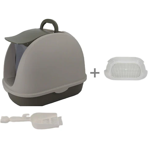 YES4PETS Portable Hooded Cat Toilet Litter Box Tray House with Scoop and Grid Tray - Brown