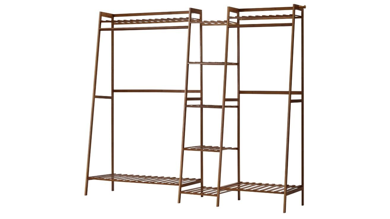 Oikiture Hanging Rail Bamboo Garment Coat 9-Shelves Clothes Rack Open Wardrobe