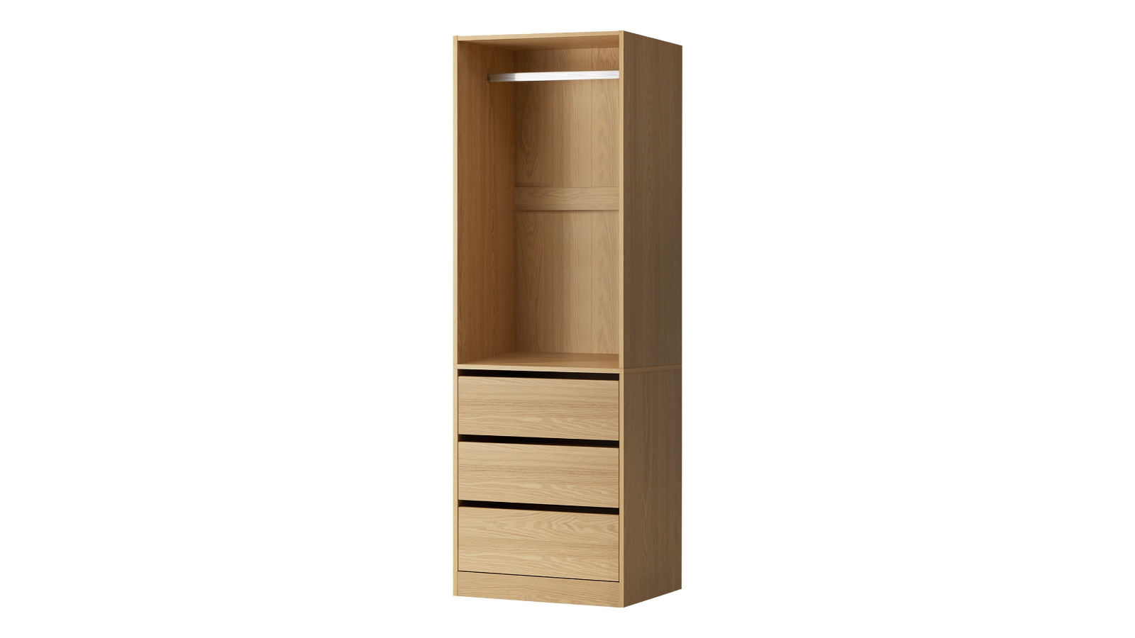 Oikiture Hanging Rail Clothes Storage Organizer 3-Drawer Wardrobe - Natural