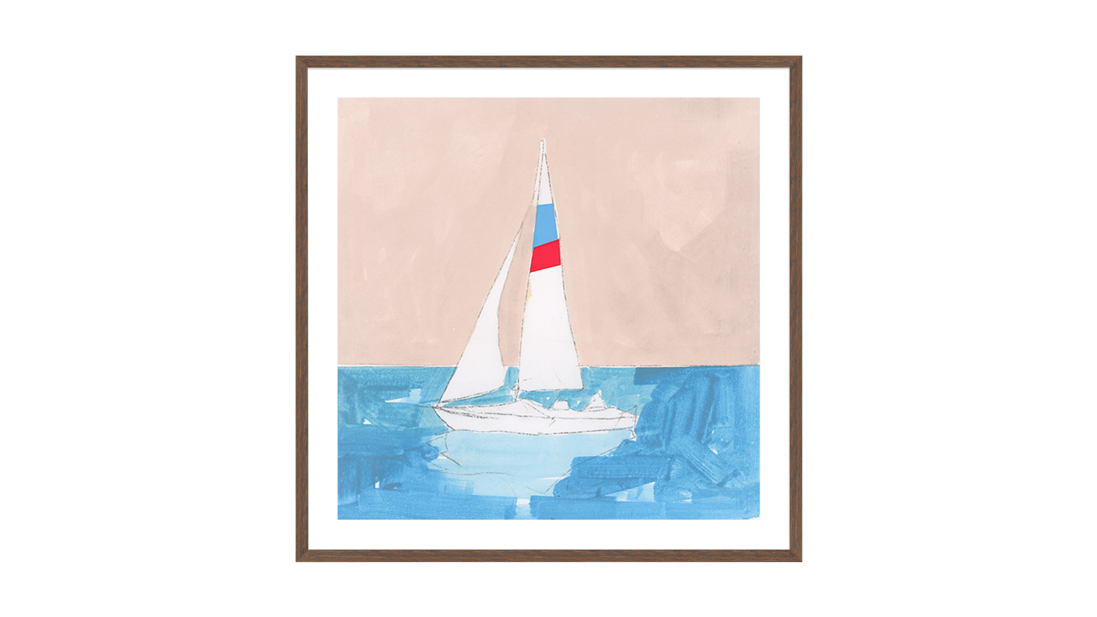 La Grolla Sunset Sailing Walnut Frame Wall Art - 74 x 74cm