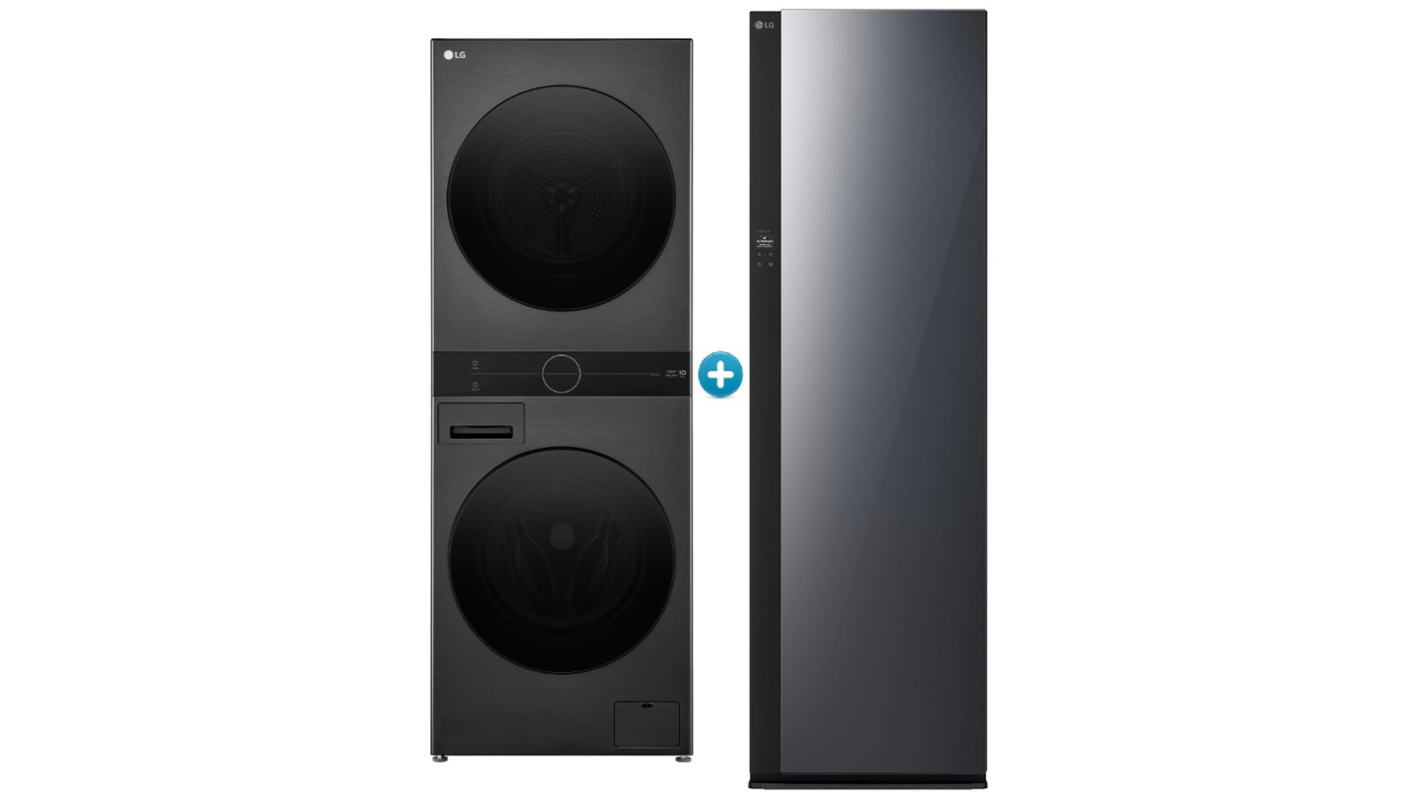 LG 12kg/10kg 2026 Compact WashTower Stacked Washer Dryer plus Styler 5 Garment Mirror with True Steam Package