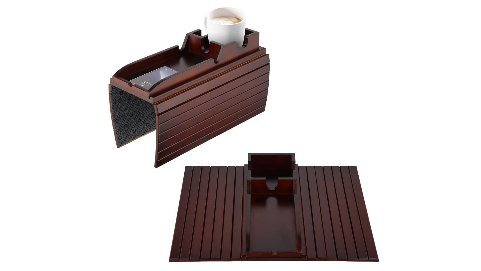 Foldable Bamboo Sofa Armrest Tray - Reddish Brown