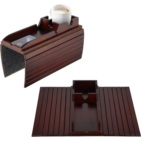 Foldable Bamboo Sofa Armrest Tray - Reddish Brown
