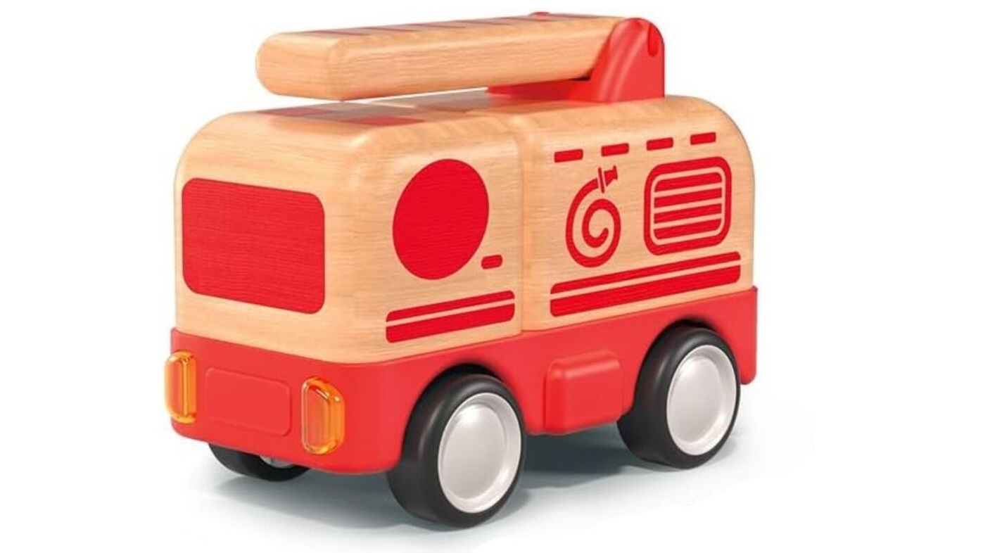 Wanborns Wooden Friction Fire Engine Truck with Sound and Light