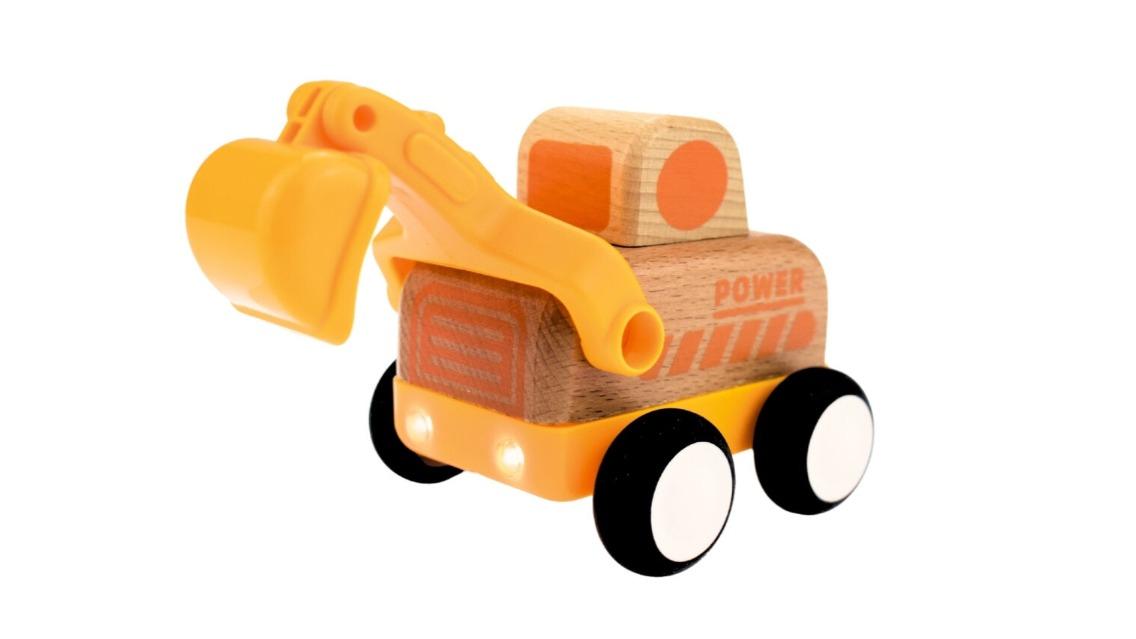 Wanborns Wooden Friction Truck Digger with Sound and Light