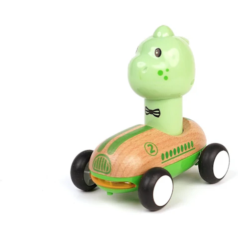 Wanborns Wooden Press Go Racer Dinosaur with Sound and Light