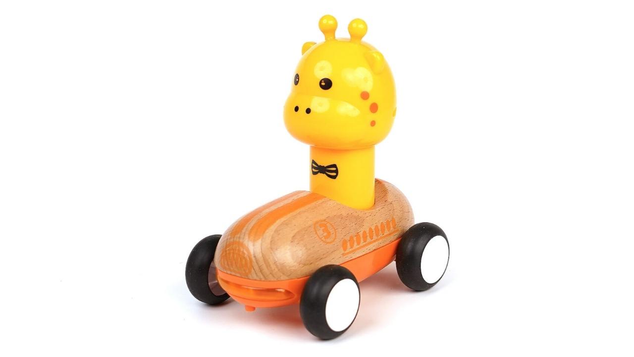 Wanborns Wooden Press Go Racer Giraffe with Sound and Light